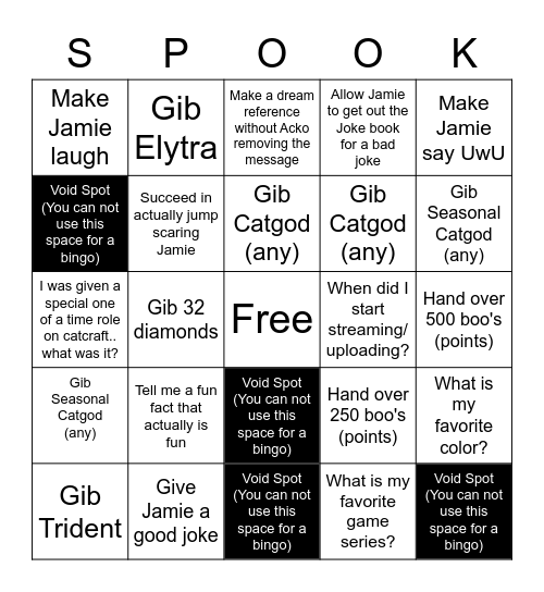 Spook Party Bingo Card