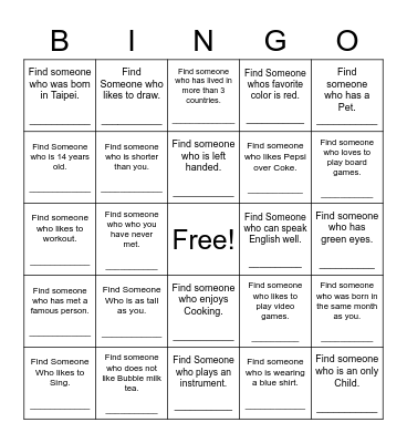 Find Someone Who Bingo Card