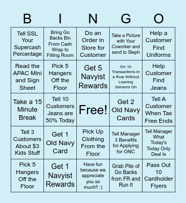 Tax Free Bingo Card