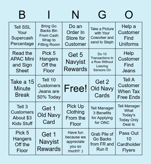 Tax Free Bingo Card