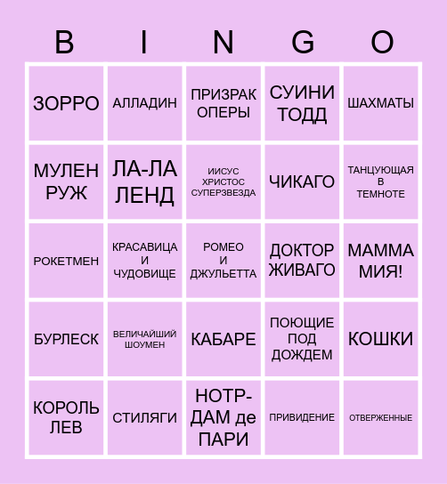 FIGURE SKATING MUSIC Bingo Card