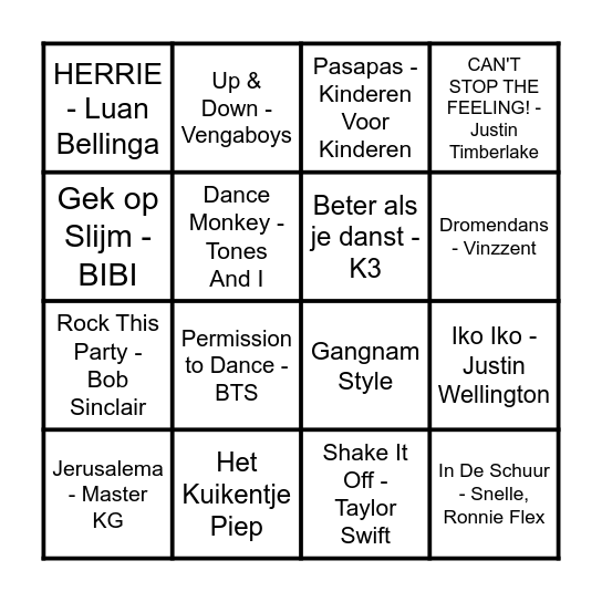 Muziekbingo Card