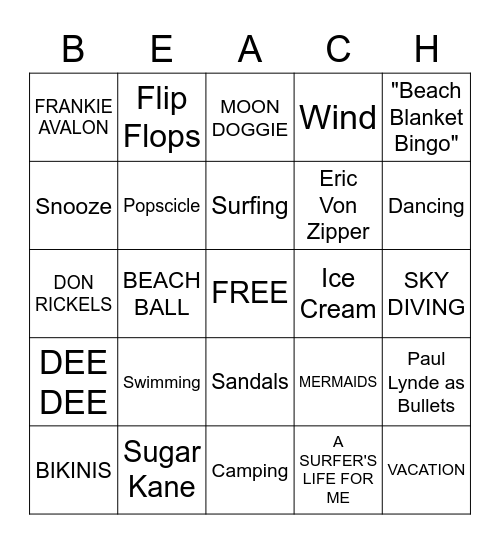 BEACH BLANKET BINGO Card