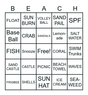 "An ocean breeze puts a mind at ease." Bingo Card