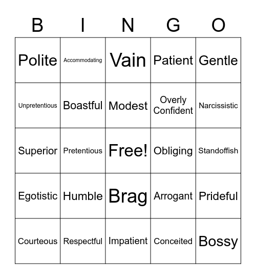 HUMILITY Bingo Card