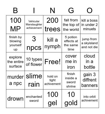terraria bingo card Bingo Card