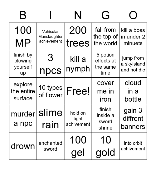 terraria bingo card Bingo Card