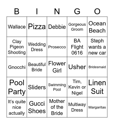 Steph & James' Wedding Bingo Card