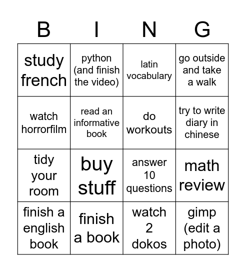 Untitled Bingo Card