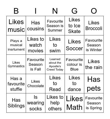 Similarities Bingo Card