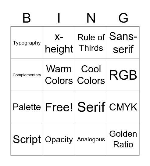 Graphics 1: 1st Semester Bingo Card