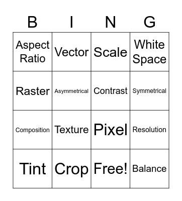 Graphics 1: 2nd Semester Bingo Card
