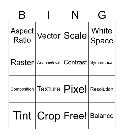 Graphics 1: 2nd Semester Bingo Card