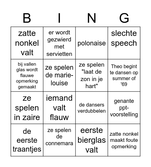 Vlaams trouwfeest Bingo Card