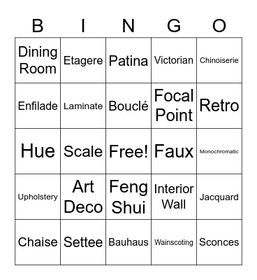 Introduction to Interior Design Bingo Card