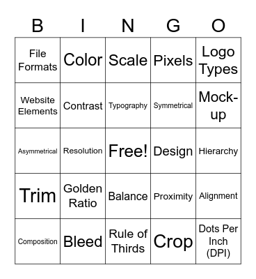 Introduction to Graphic Design Bingo Card