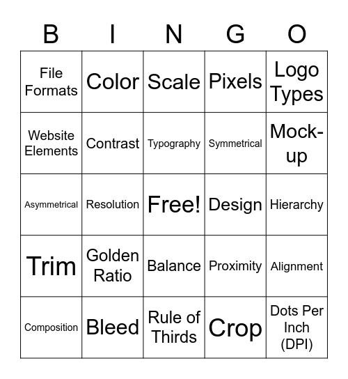 Introduction to Graphic Design Bingo Card