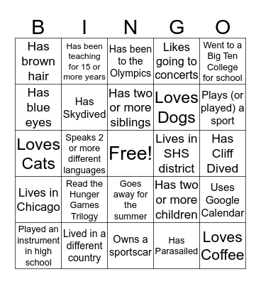 Human Bingo Card