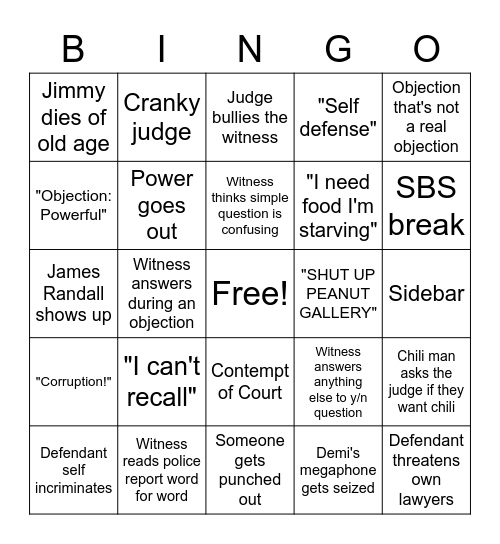Court Bingo 7/30/2022 Bingo Card