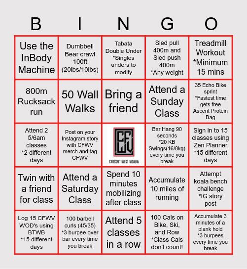 CrossFit West Visalia Bingo Card