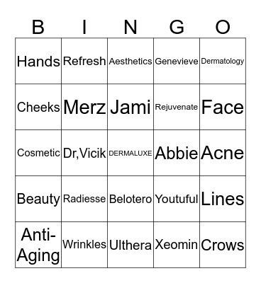 DermaLuxe Bingo Card