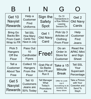Vineland Tax Free Bingo Card