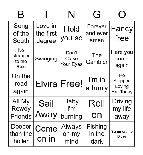 80s Country Classics Bingo Card