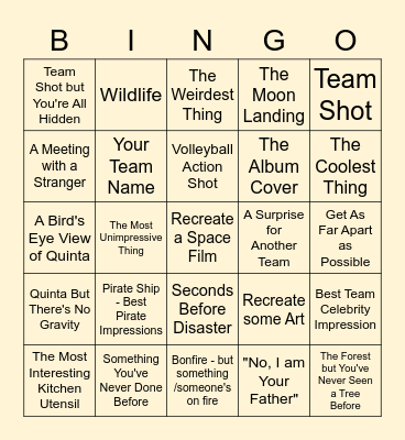 Teen Camp Photo Bingo Card