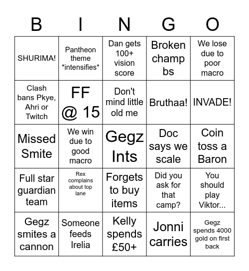 Melts LOL Bingo Card