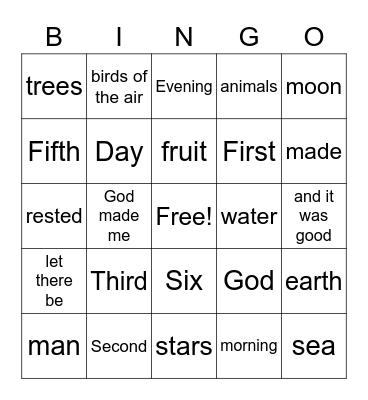 Days of Creation Bingo Card