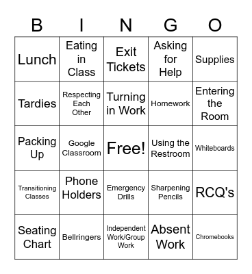 Procedures and Rules Bingo Card