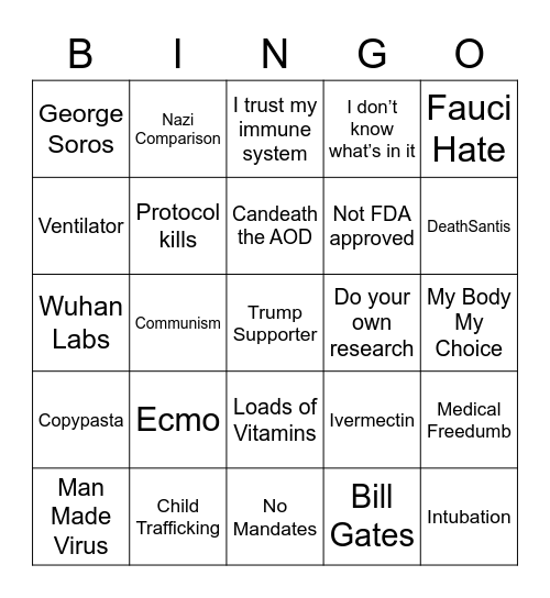 Antivaxxer Bingo Card