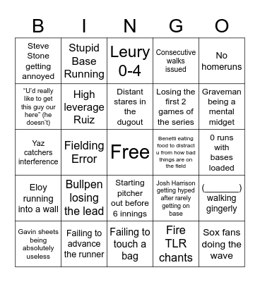 2022 White Sox Bingo Card