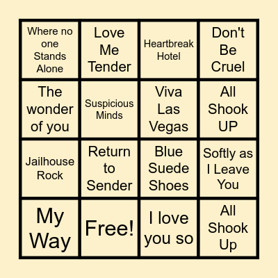 ELVIS Bingo Card