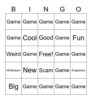 Roblox Games Bingo Card