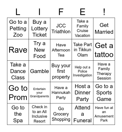 Game of Life Experience! Bingo Card