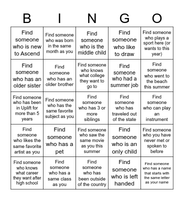 Getting to know you BINGO Card