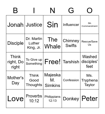 Bible Bingo Card