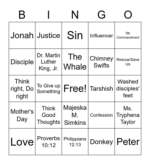 Bible Bingo Card