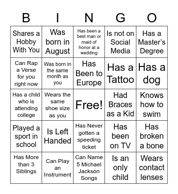 Find Someone Who Bingo Card