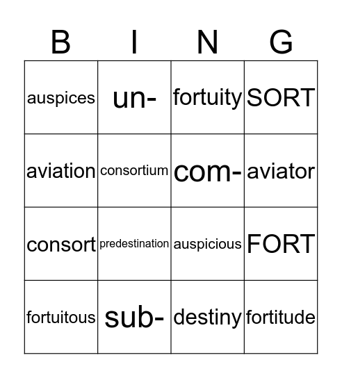 Unit 7 Vocabulary Review Bingo Card