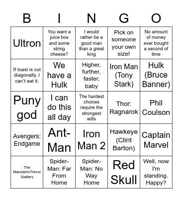 Marvel Bingo Card