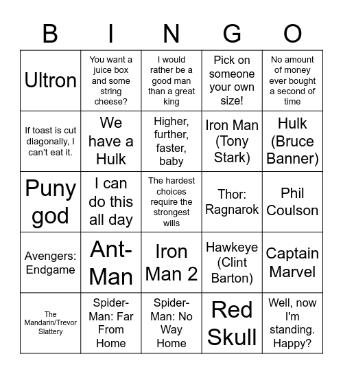 Marvel Bingo Card