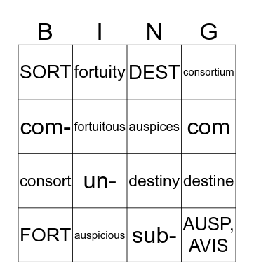 Unit 7 Vocabulary Review Bingo Card