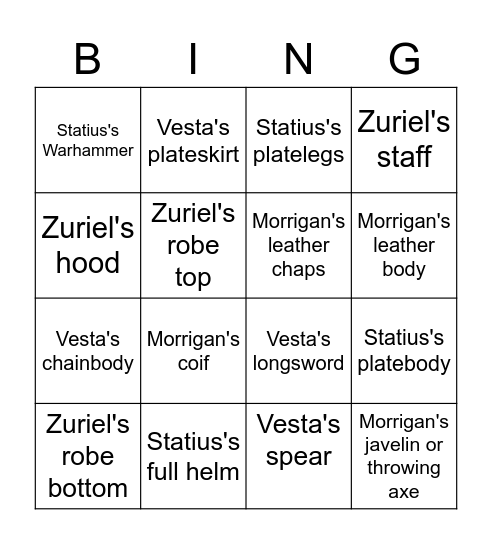 Revenant Bingo Card