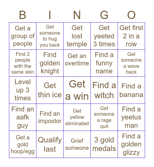 Fall Guys Bingo Card