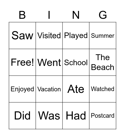 Past Tense Bingo Card