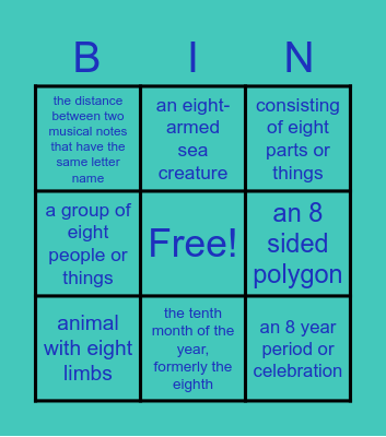 Oct Prefix- Definitions Bingo Card