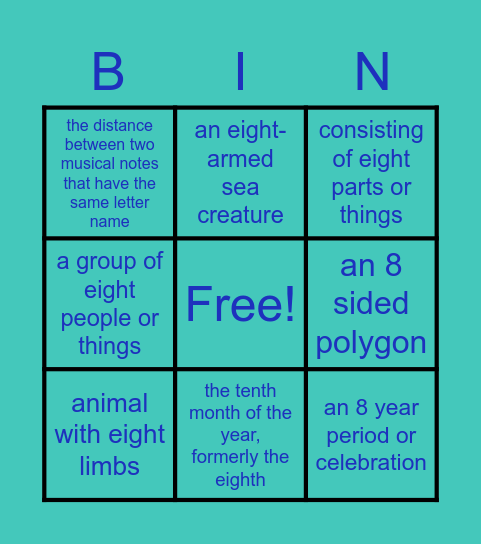 Oct Prefix- Definitions Bingo Card