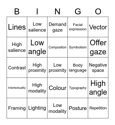 Visual Literacy Bingo Card